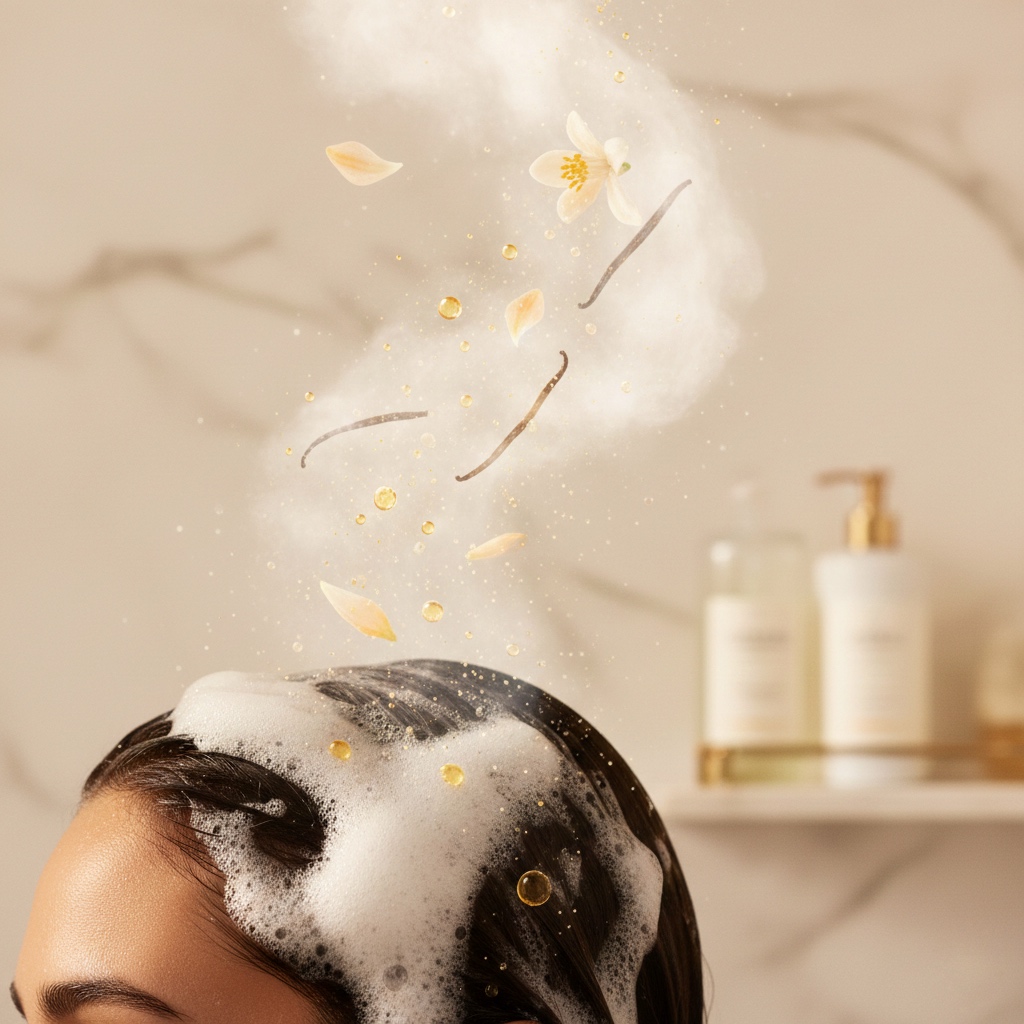 Lather and foam blooming from the shampoo